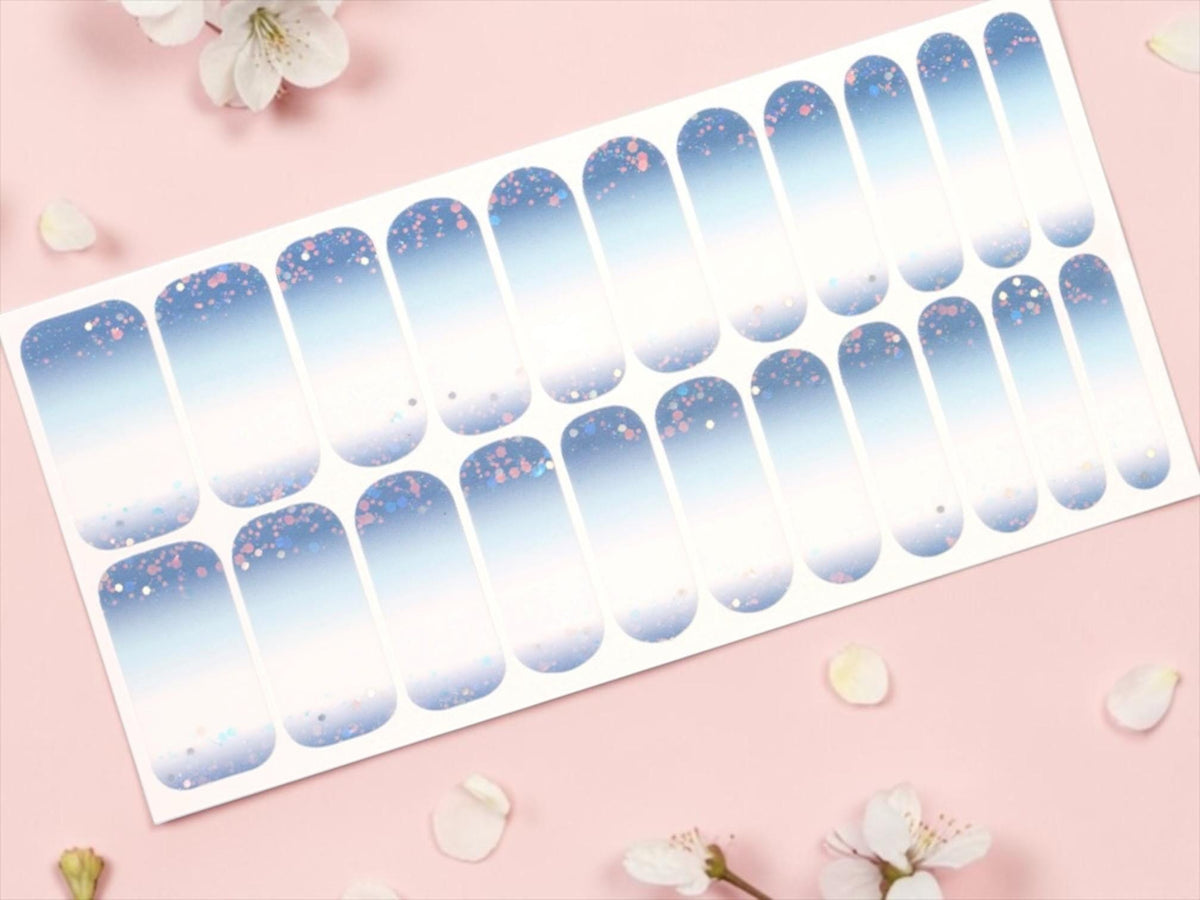 Blue Fade Glitter- WIDE Nail Polish Strips - Non-Toxic, Wider Nails