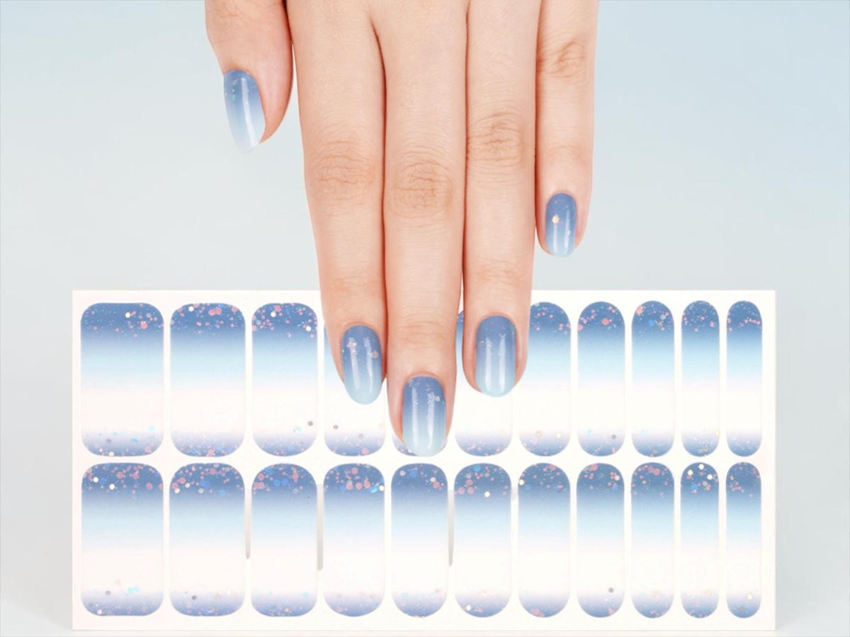 Blue Fade Glitter- WIDE Nail Polish Strips - Non-Toxic, Wider Nails