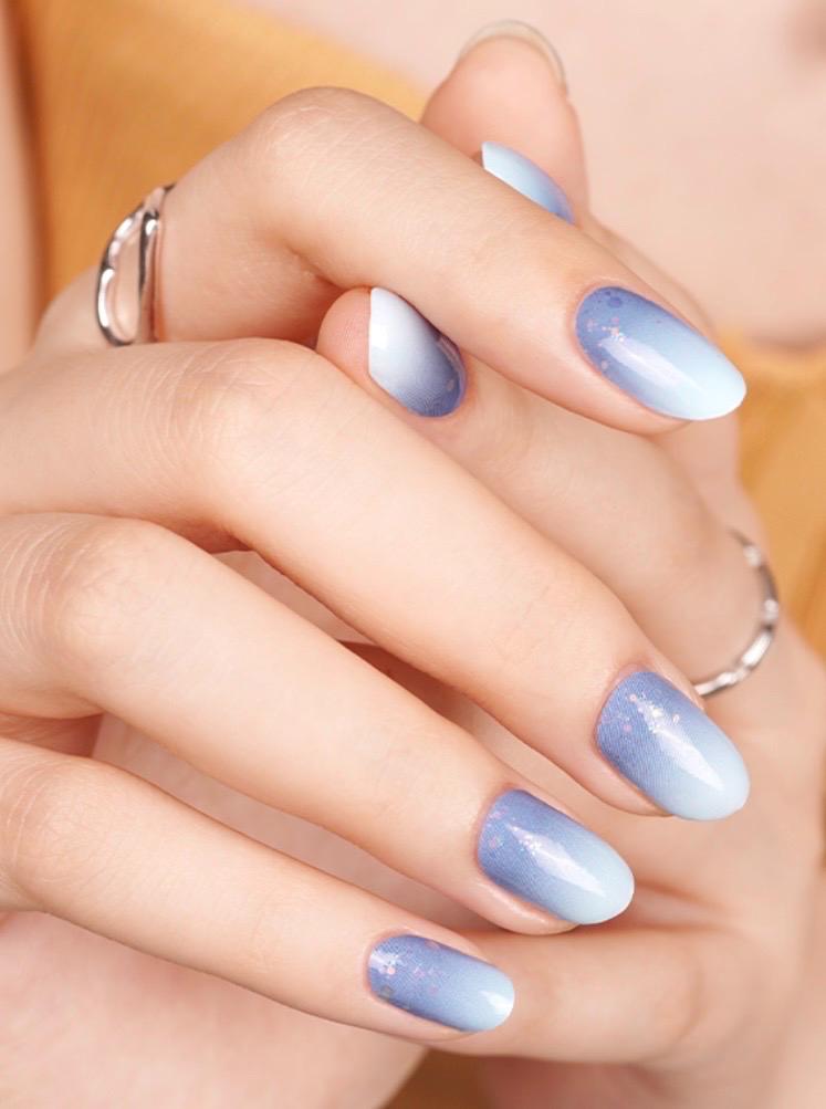 Blue Fade Glitter- WIDE Nail Polish Strips - Non-Toxic, Wider Nails