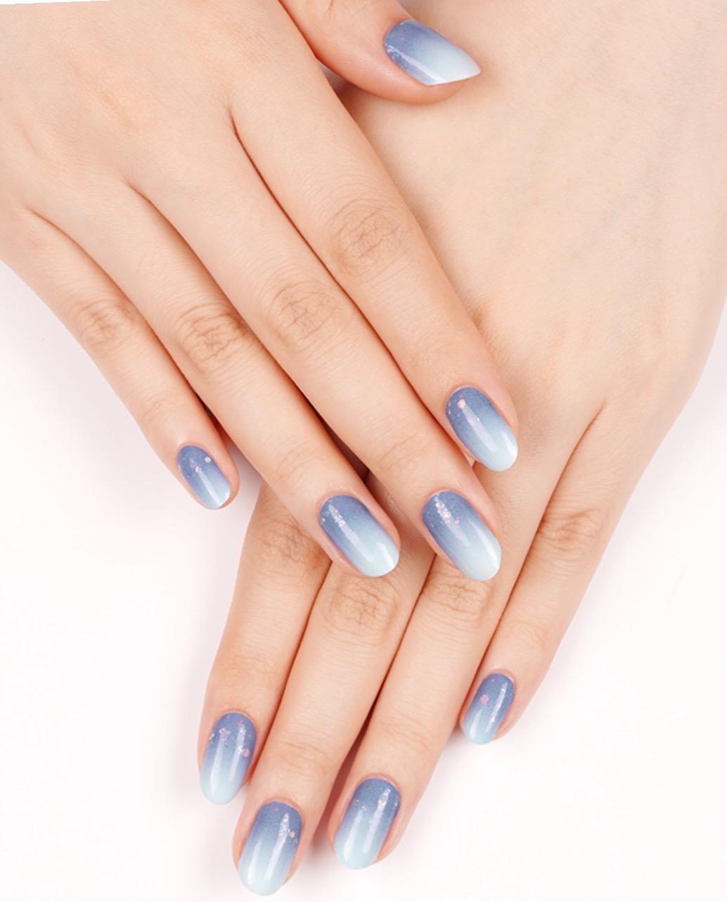 Blue Fade Glitter- WIDE Nail Polish Strips - Non-Toxic, Wider Nails