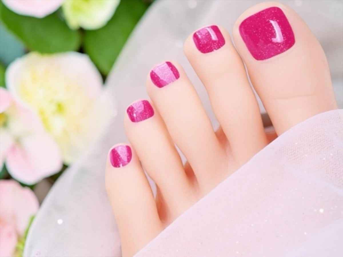 Fuchsia Glitter - Toe Nail Polish Strips: Non-Toxic Nail Wraps