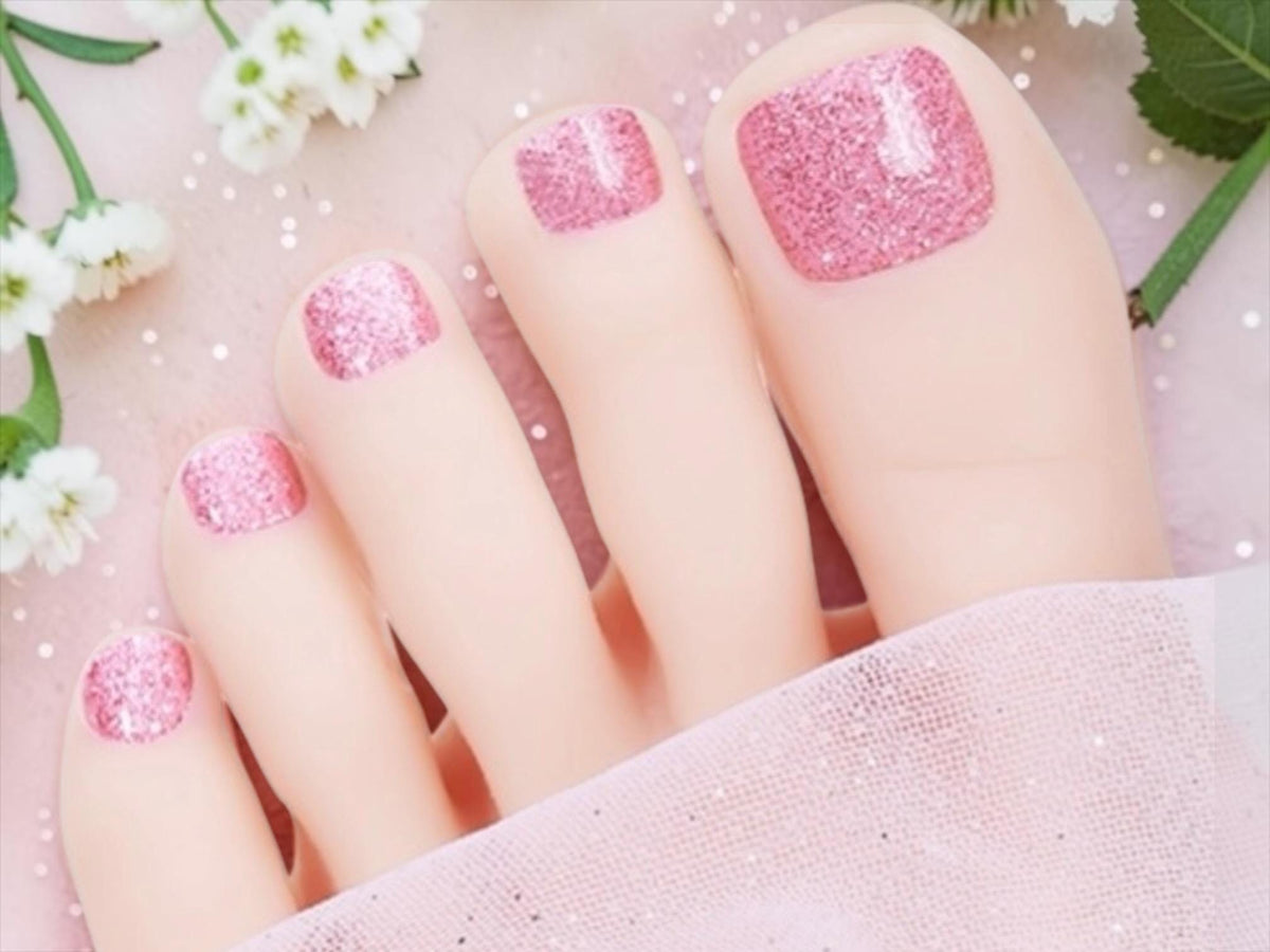 Pink Glitter - Toe Nail Polish Strips: Non-Toxic Nail Wraps