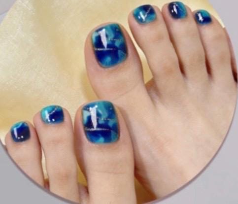 Turquoise and Navy Marble NO UV Gel Toe Nail Wraps: Non-Toxic Nail Stickers