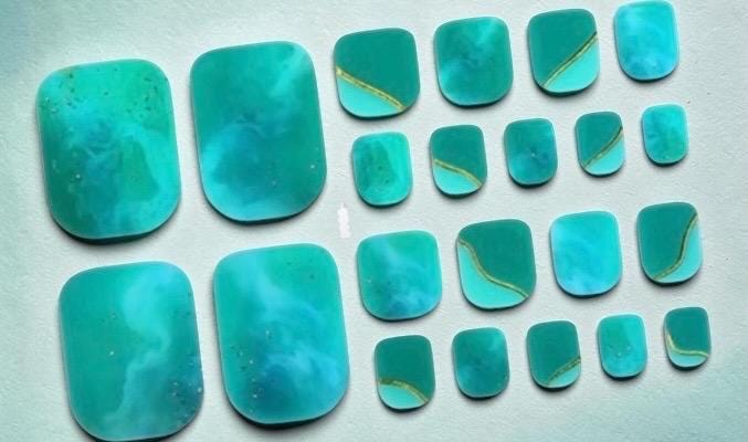 Sea Glass Marble Toe Nail Polish Strips: Non-Toxic Nail Wraps