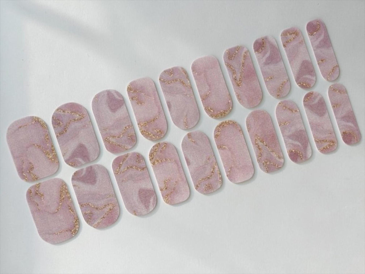 Dusty Rose Marble WIDE Nail Wraps Gold Glitter Vein