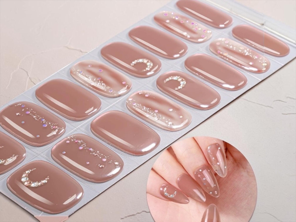 Mocha Moonlight Crescent Sparkle Nail Wraps No UV Gel