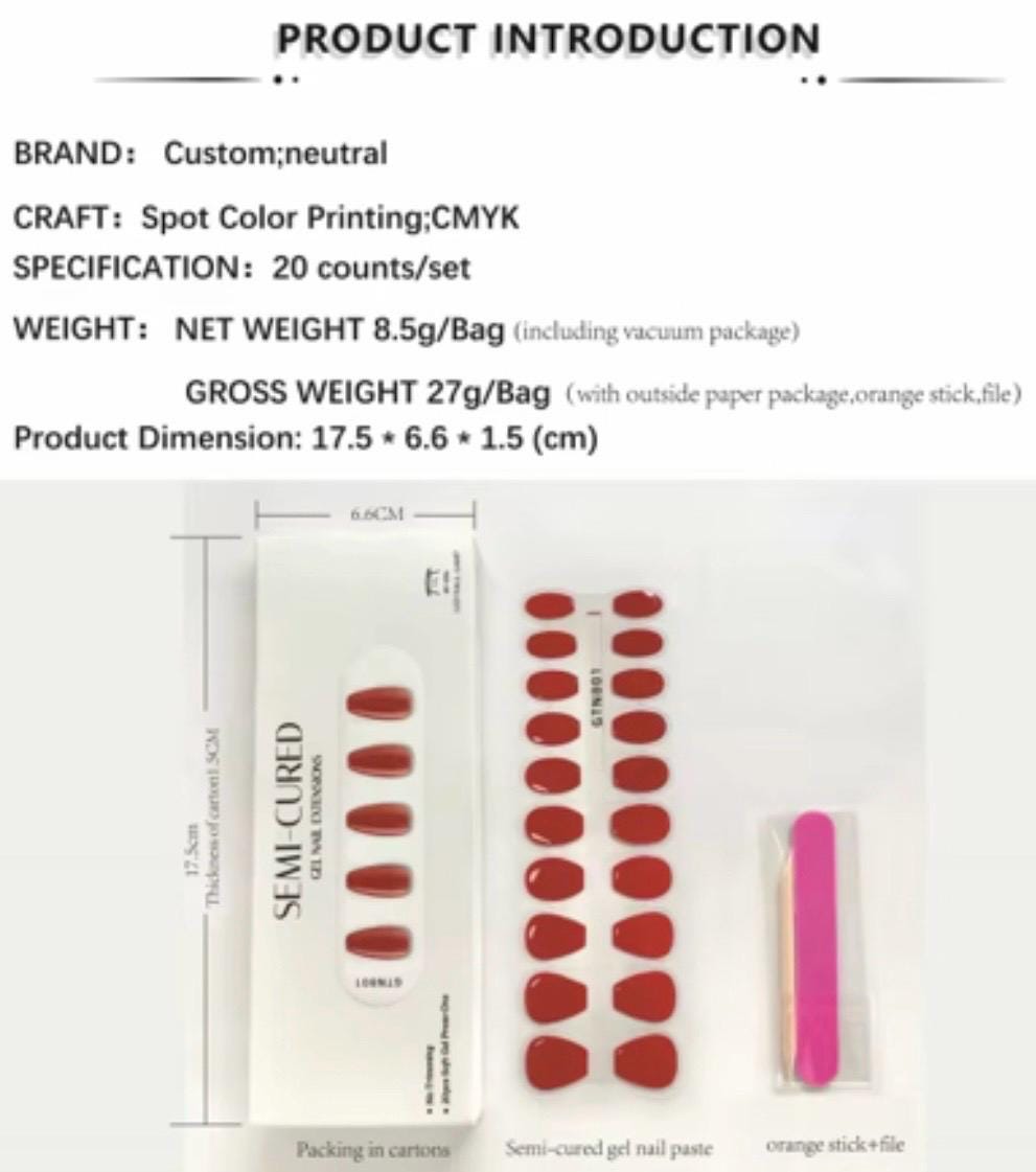 Red Semi-Cured Nail Extensions- Start Short, Add Length! Easy to Apply UV lamp required! Sold Separately