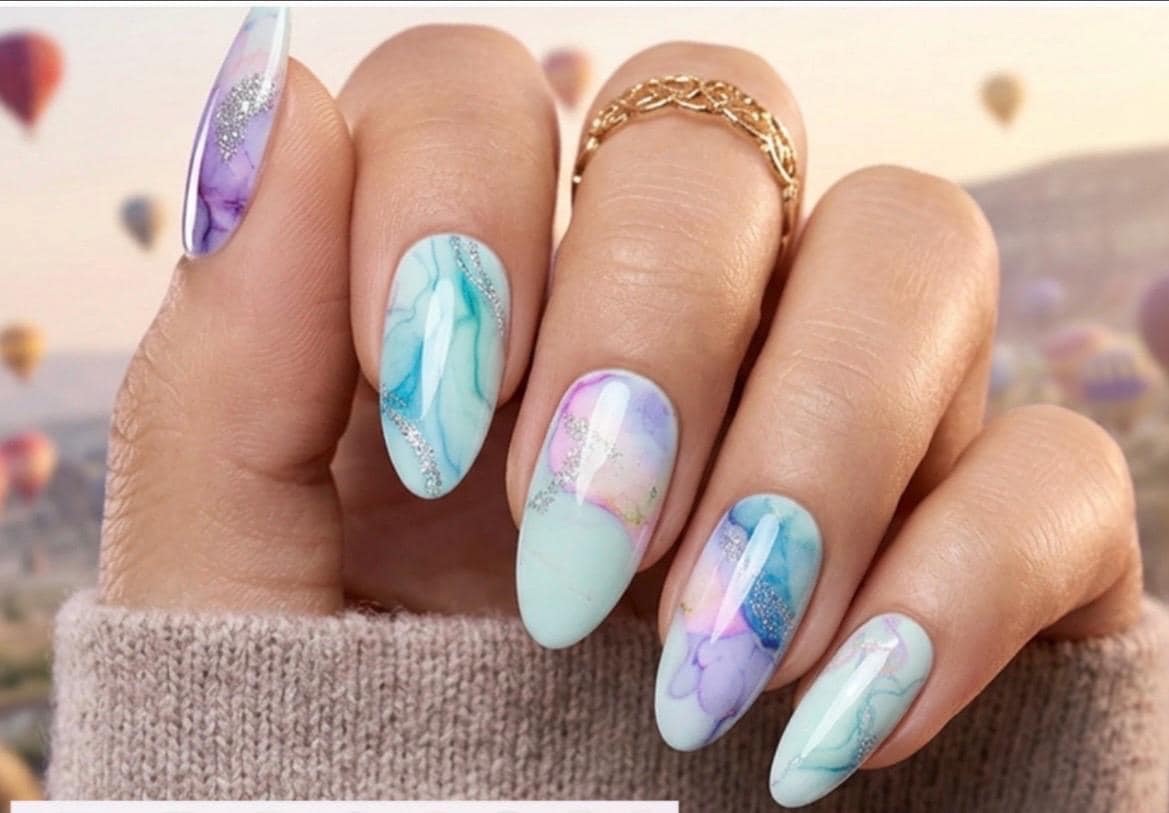 Mermaid Marble Sparkle Nail Polish Strips: Non-Toxic Nail Art