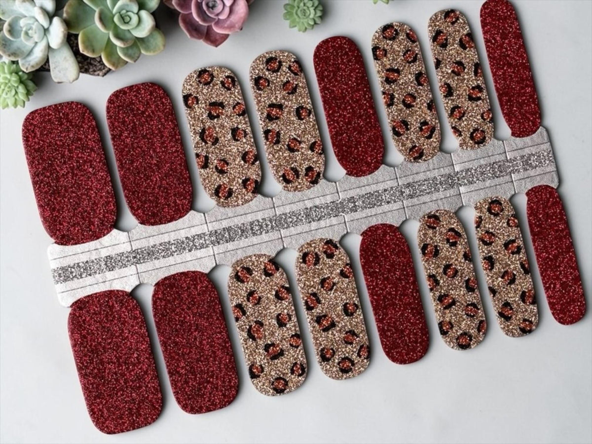Ruby Roar Glitter Nail Polish Strips, Non-Toxic, easy to apply Nail Stickers