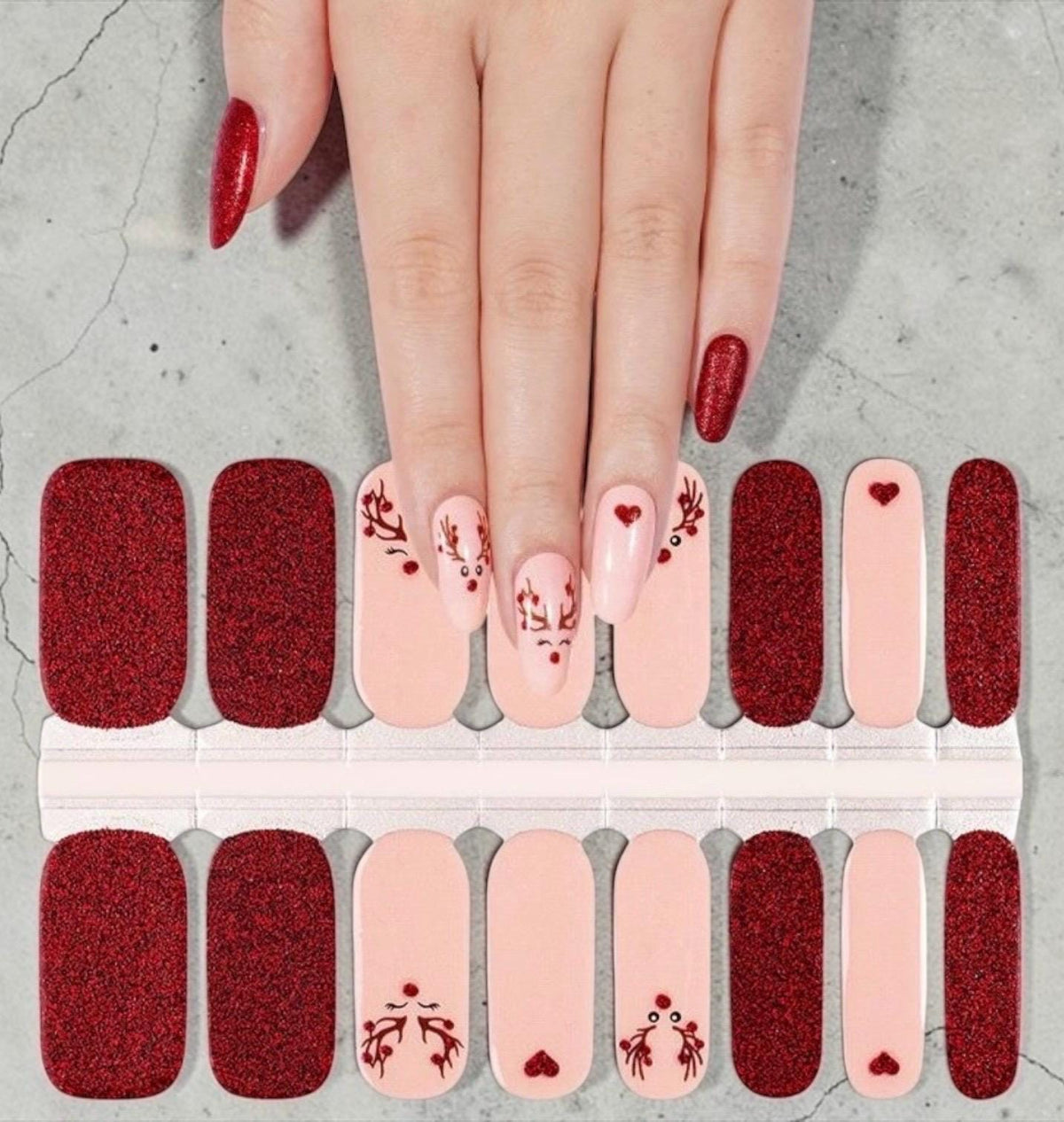 Blushing Reindeer Glitter Nail Polish Strips, Non-Toxic Nail Stickers