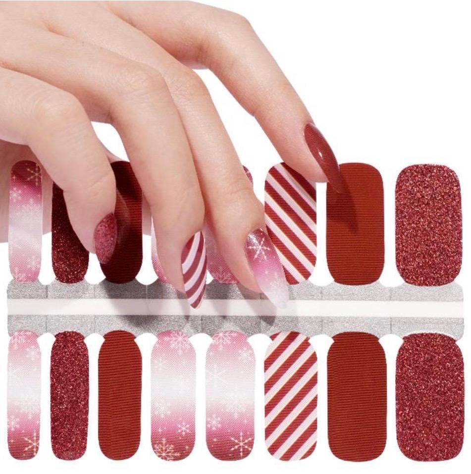 Peppermint Snowfall Glitter Nail Polish Strips: Nail Art Stickers- Non-Toxic