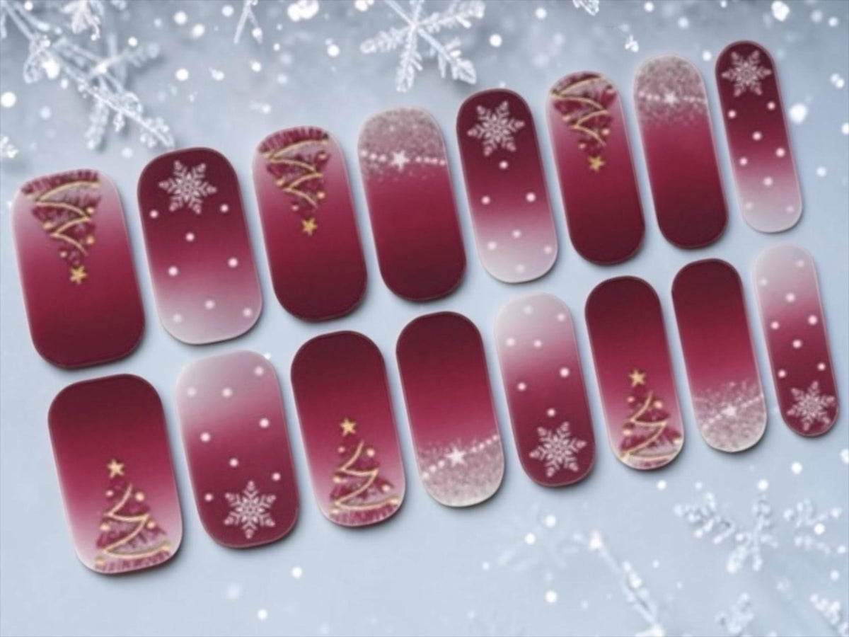 Burgundy and Gold Noel -Glitter Nail Polish Strips: Non-Toxic Nail Art
