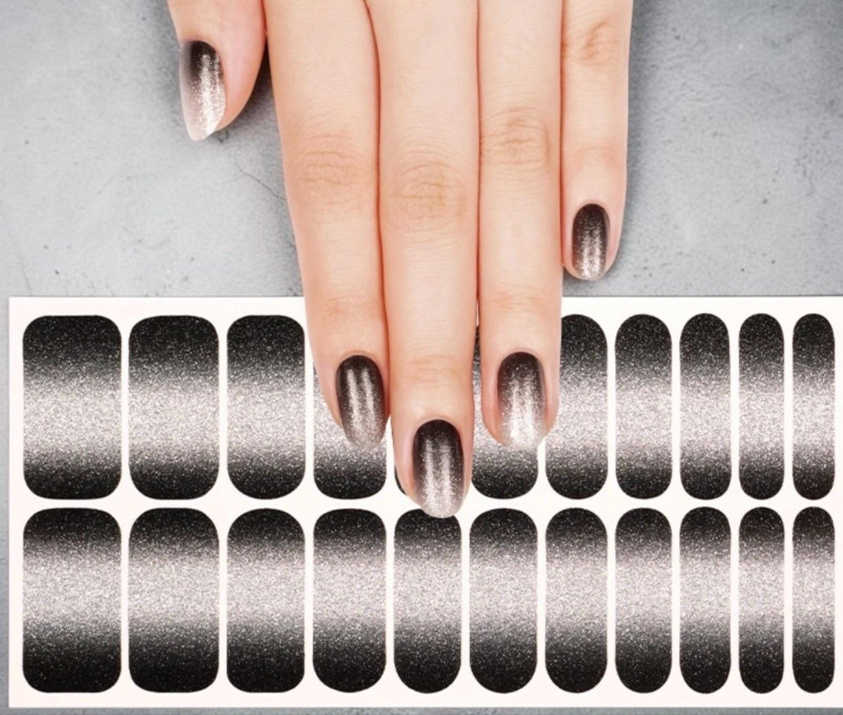 Midnight Silver Fade Glitter- WIDE Nail Polish Strips - Non-Toxic, Wider Nails