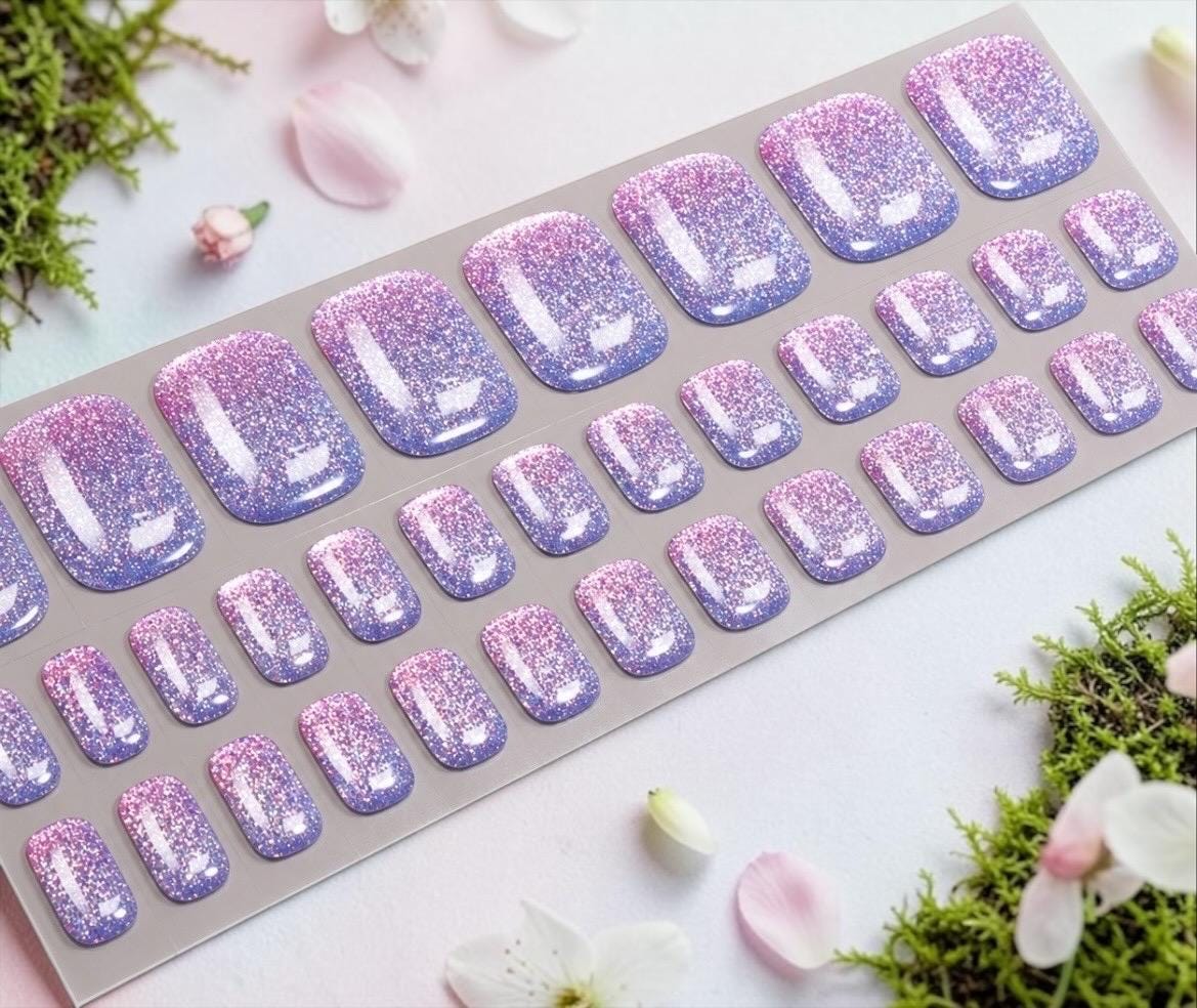 Pink Purple Glitter Toe Nail Wraps No UV Gel