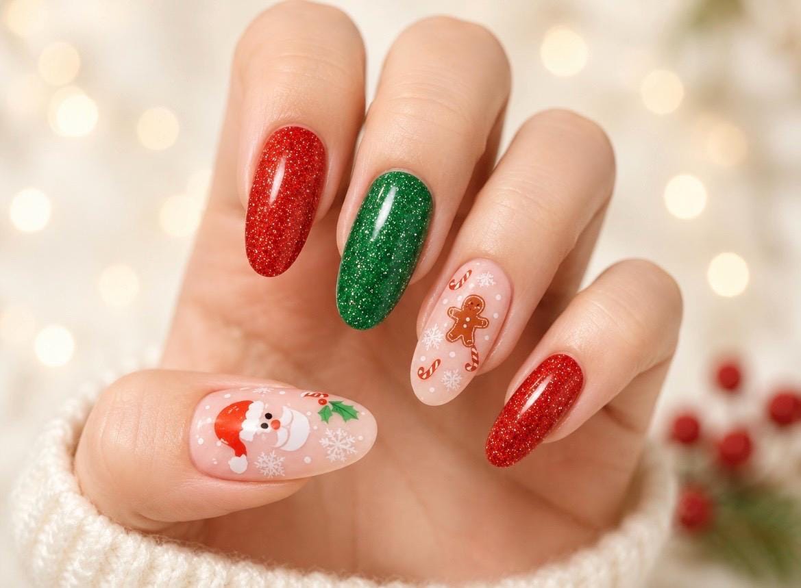 Santa’s Sweet Shop Glitter- Gel Nail Polish Strips: No UV Light Needed- Non-Toxic