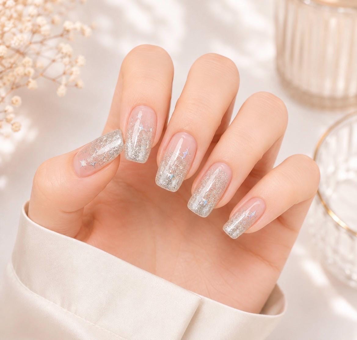 Stardust Ombre- Glitter Gel Nail Polish Strips: No UV Light Needed- Non-Toxic