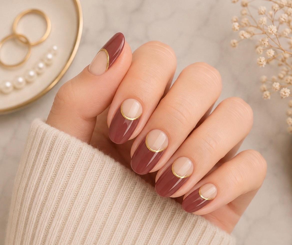 Cinnamon and Gold Nail Wraps No UV Gel