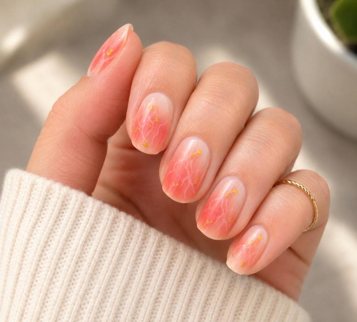 Delicate Rose Fade Gel Nail Polish Strips: Sunlit Flecks, No UV Light