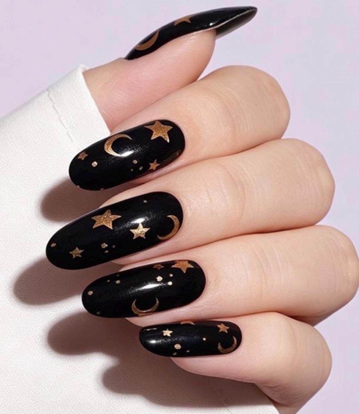 Celestial Noir Nail Wraps, 100% Nail Polish Stickers, Non-Toxic Nail Strips