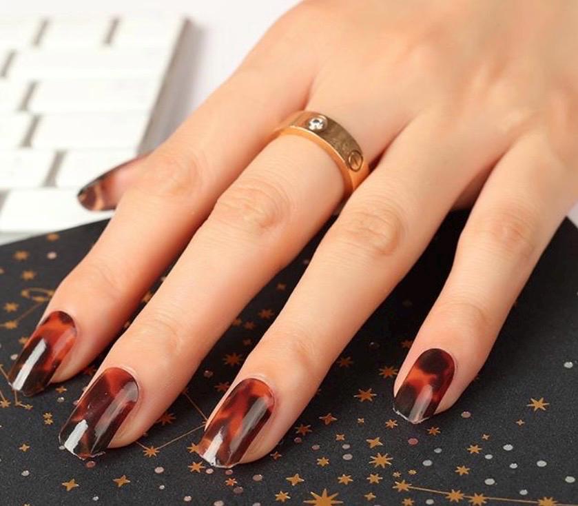 Amber Tortoise Nail Wraps, 100% Nail Polish Stickers, Non-Toxic Nail Strips.