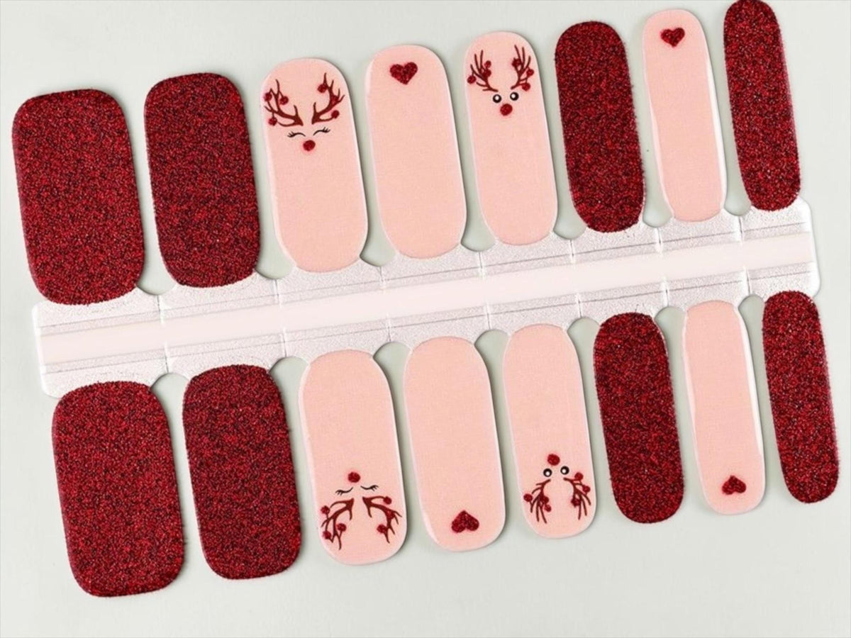 Blushing Reindeer Glitter Nail Polish Strips, Non-Toxic Nail Stickers