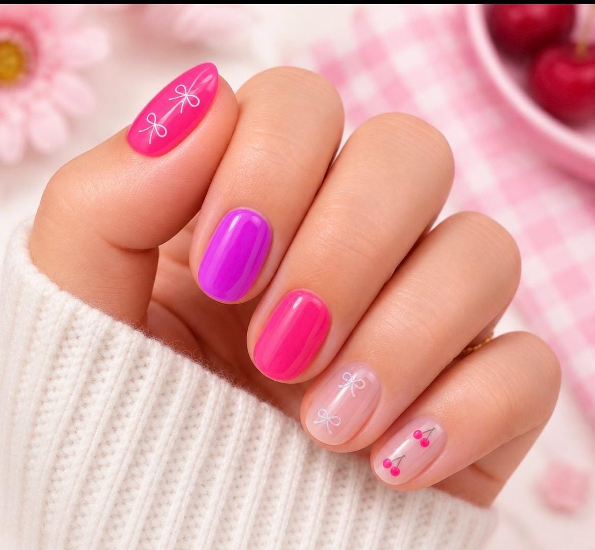 KIDS Nail Wraps- Bow and Cherry Pop