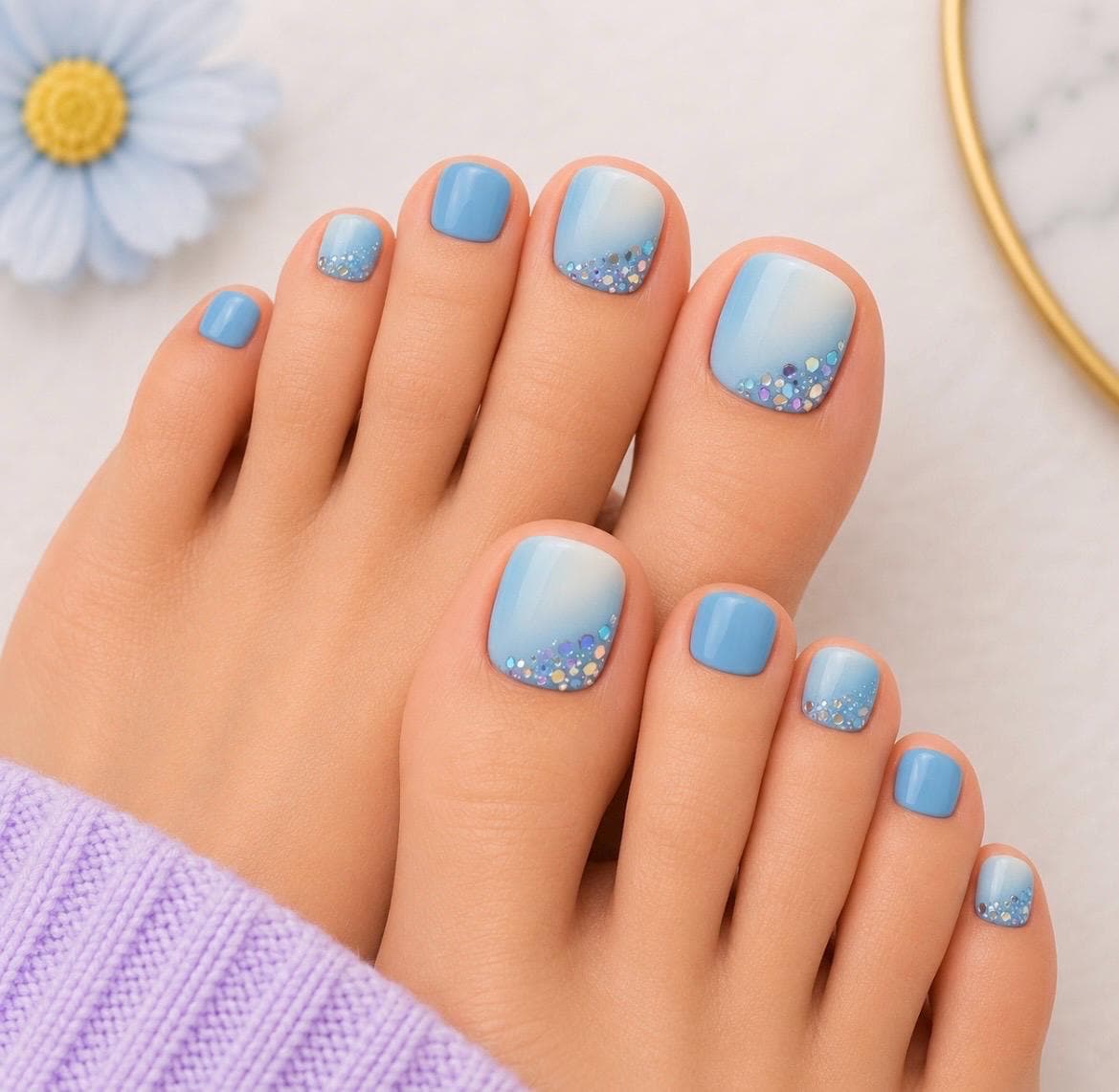 Blue Diamond Dust - Sparkle Toe Nail Polish Strips: Non-Toxic Nail Wraps