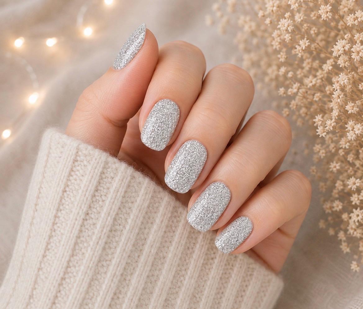 Silver Glitter WIDE Nail Wraps – Non-Toxic Polish Stickers