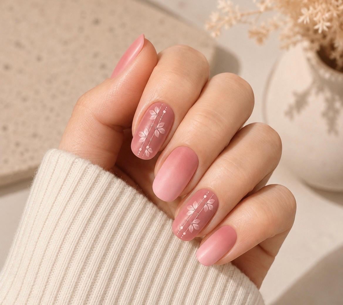 Mauve Floral Nail Polish Strips, Non-Toxic Nail Wraps