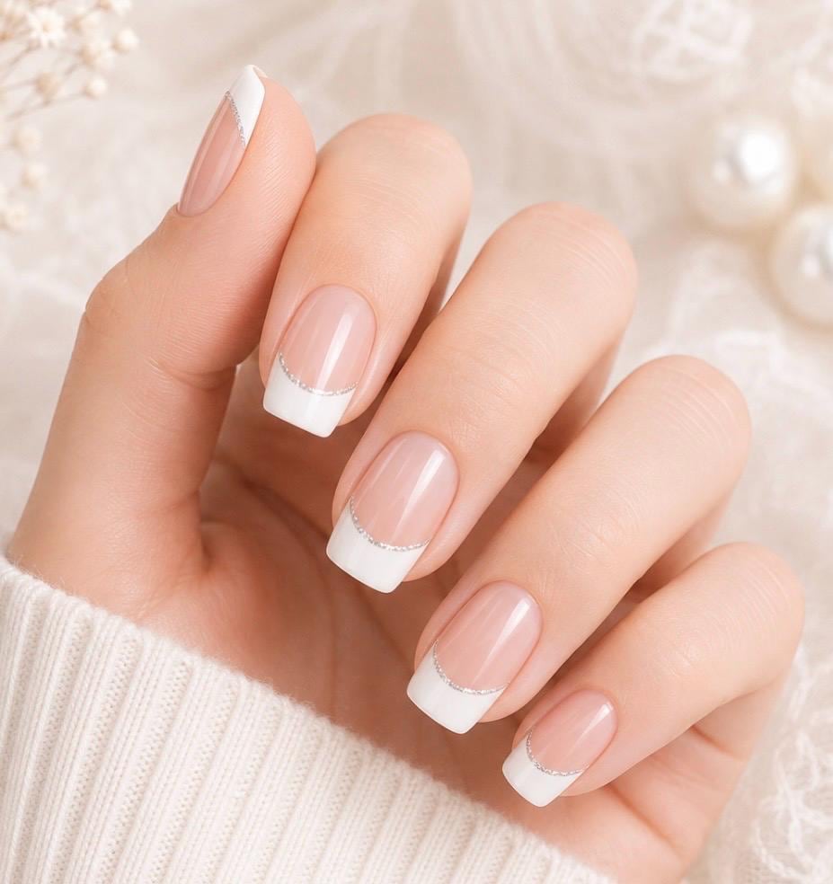 French Silver Glitter Gel Nail Wraps: Easy Nail Stickers