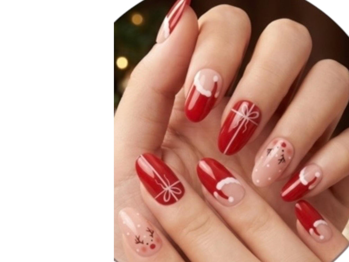 Reindeer and Ribbons- Gel Nail Polish Strips: No UV Light Needed- Non-Toxic