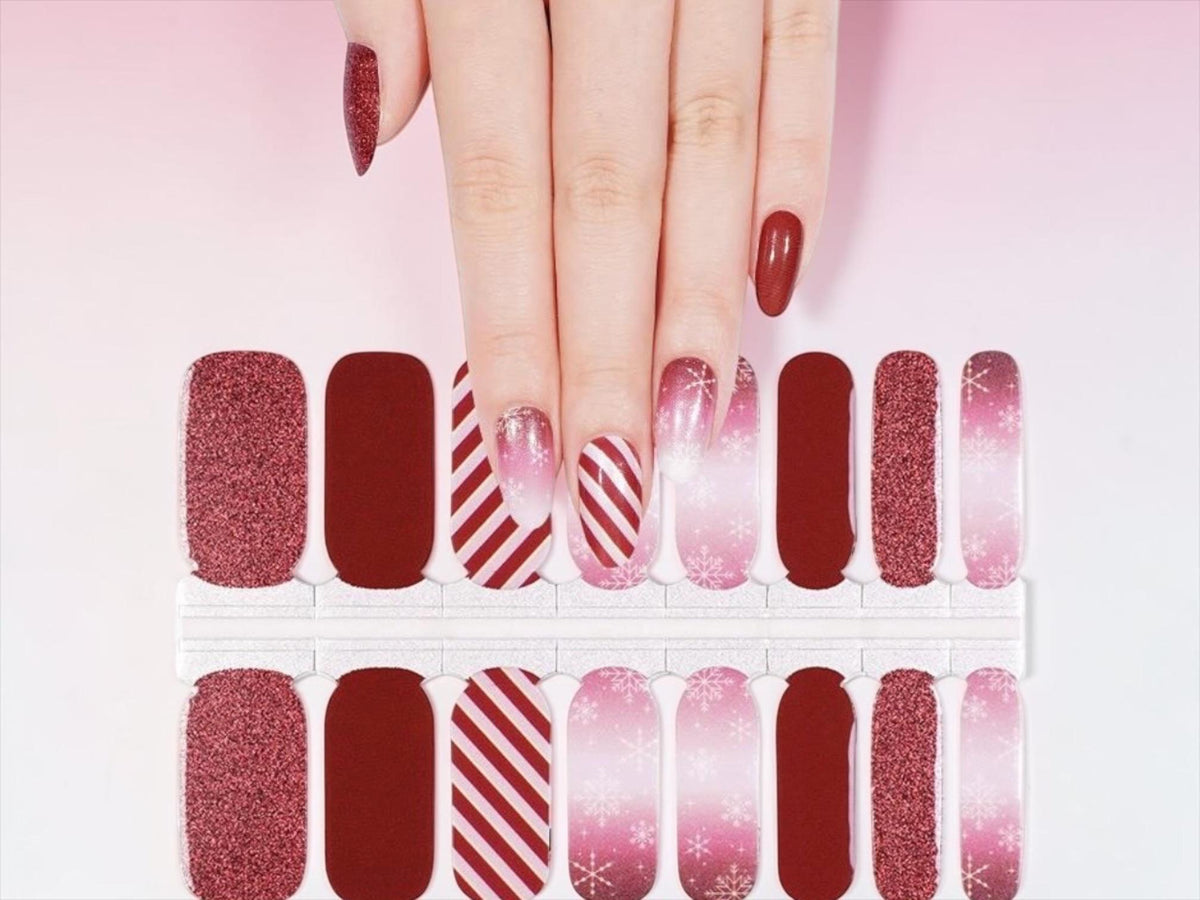 Peppermint Snowfall Glitter Nail Polish Strips: Nail Art Stickers- Non-Toxic