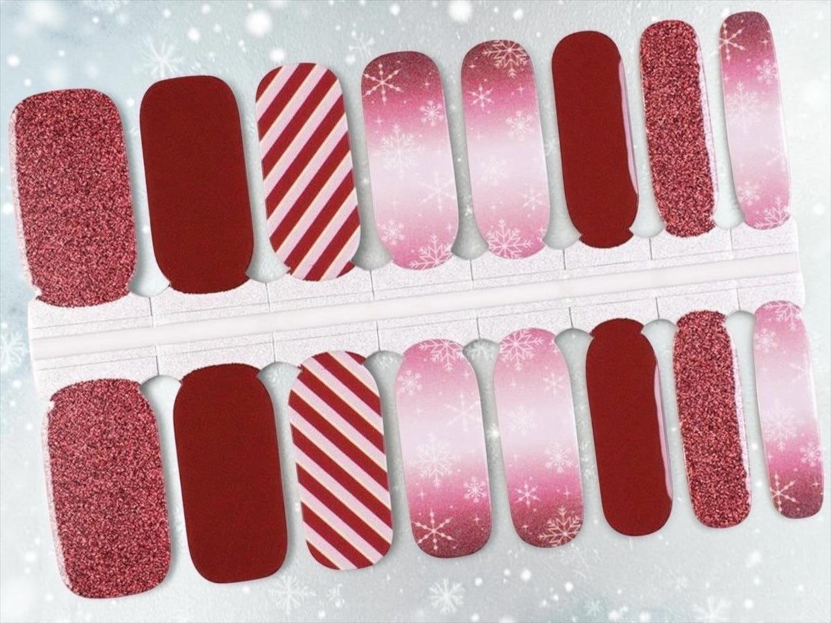 Peppermint Snowfall Glitter Nail Polish Strips: Nail Art Stickers- Non-Toxic