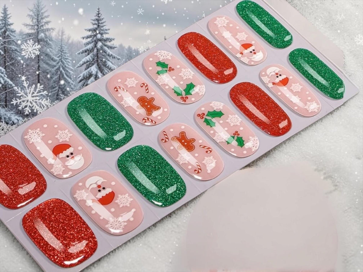 Santa’s Sweet Shop Glitter- Gel Nail Polish Strips: No UV Light Needed- Non-Toxic