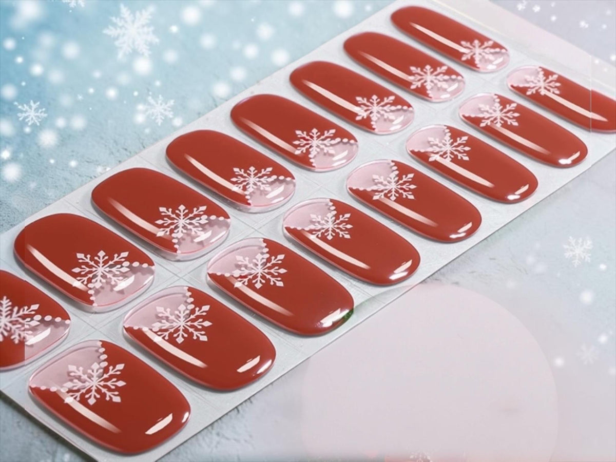 Scarlet Snowflake Gel Nail Polish Strips: No UV Light Needed- Non-Toxic