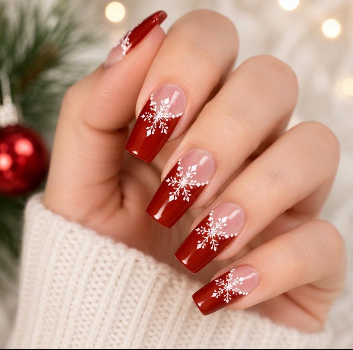 Scarlet Snowflake Gel Nail Polish Strips: No UV Light Needed- Non-Toxic