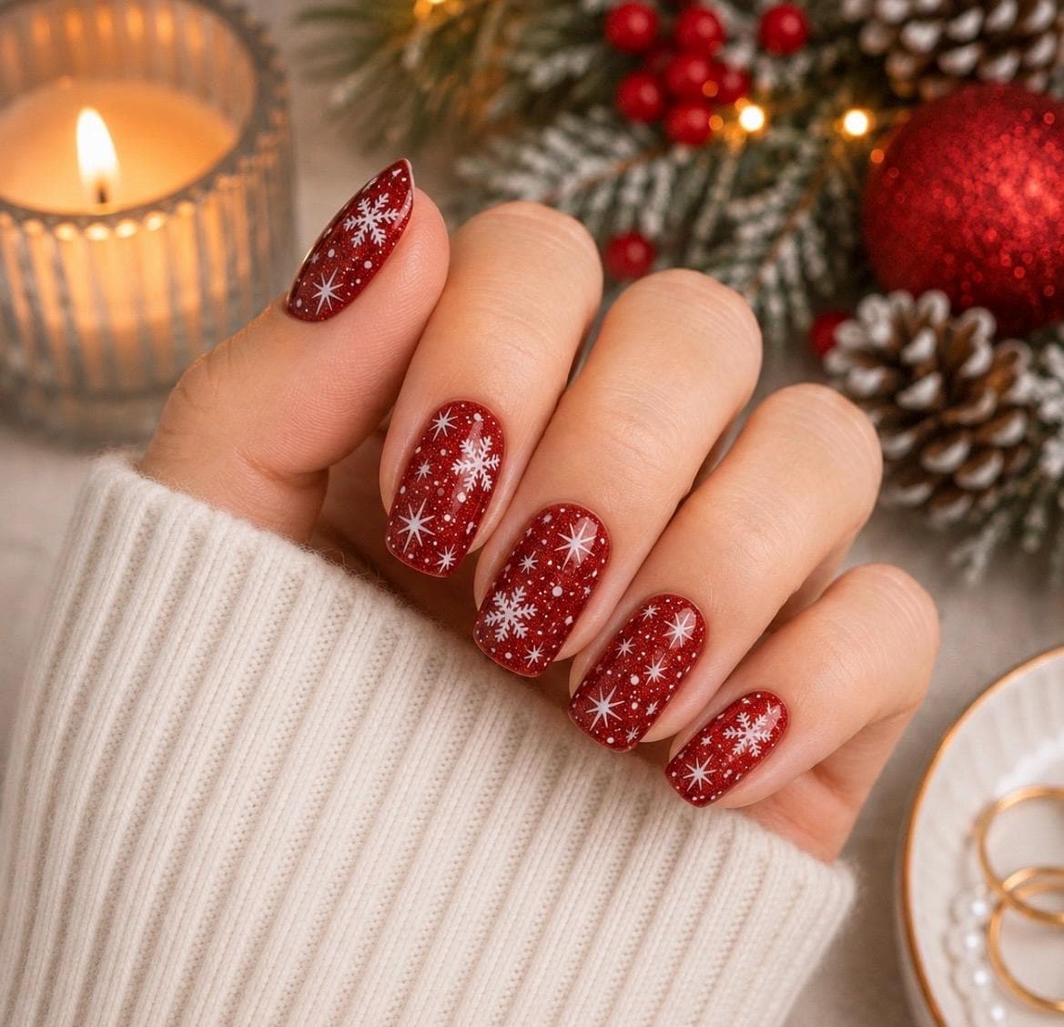 Snowflake Sparkle Gel Nail Polish Strips: Crystal Diamond Powder