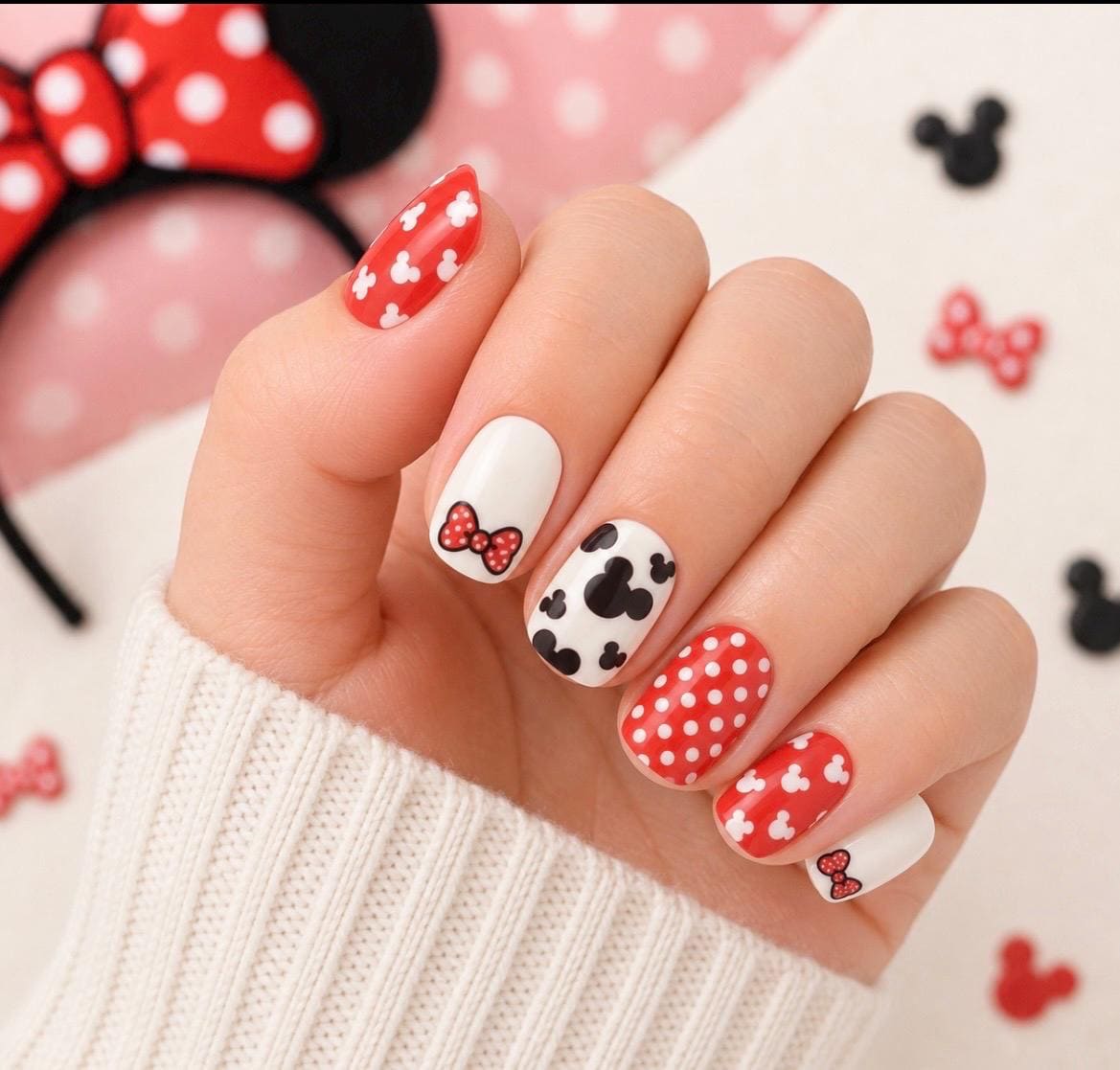KIDS Nail Wraps-Polka Dots and Bows Mouse