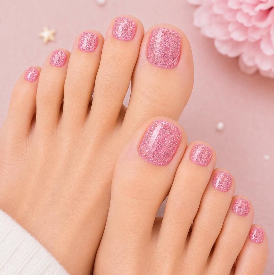 Pink Glitter - Toe Nail Polish Strips: Non-Toxic Nail Wraps