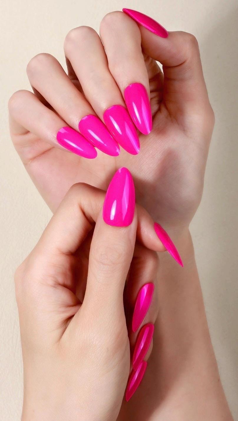 Electric Pink Gel Nail Polish Strips: No UV Light Needed