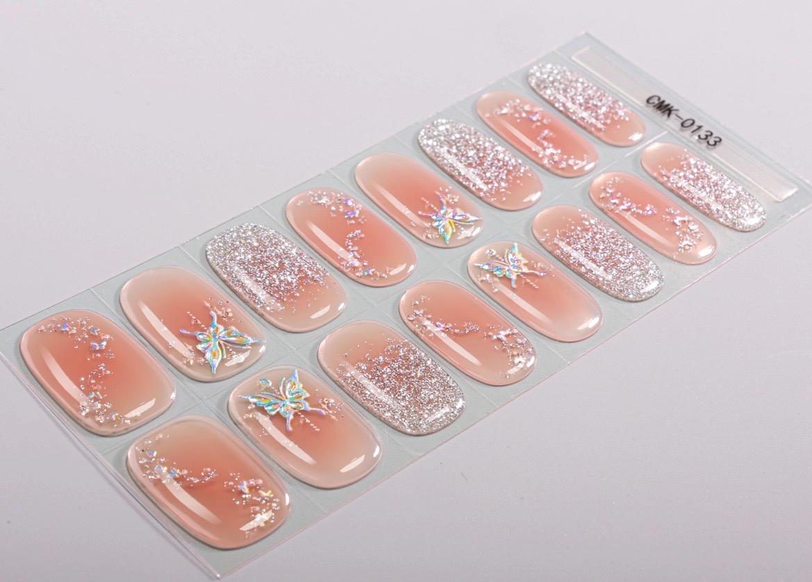 Blushing Stardust Butterflies - Gel Nail Polish Strips: No UV Light Needed. Non-Toxic