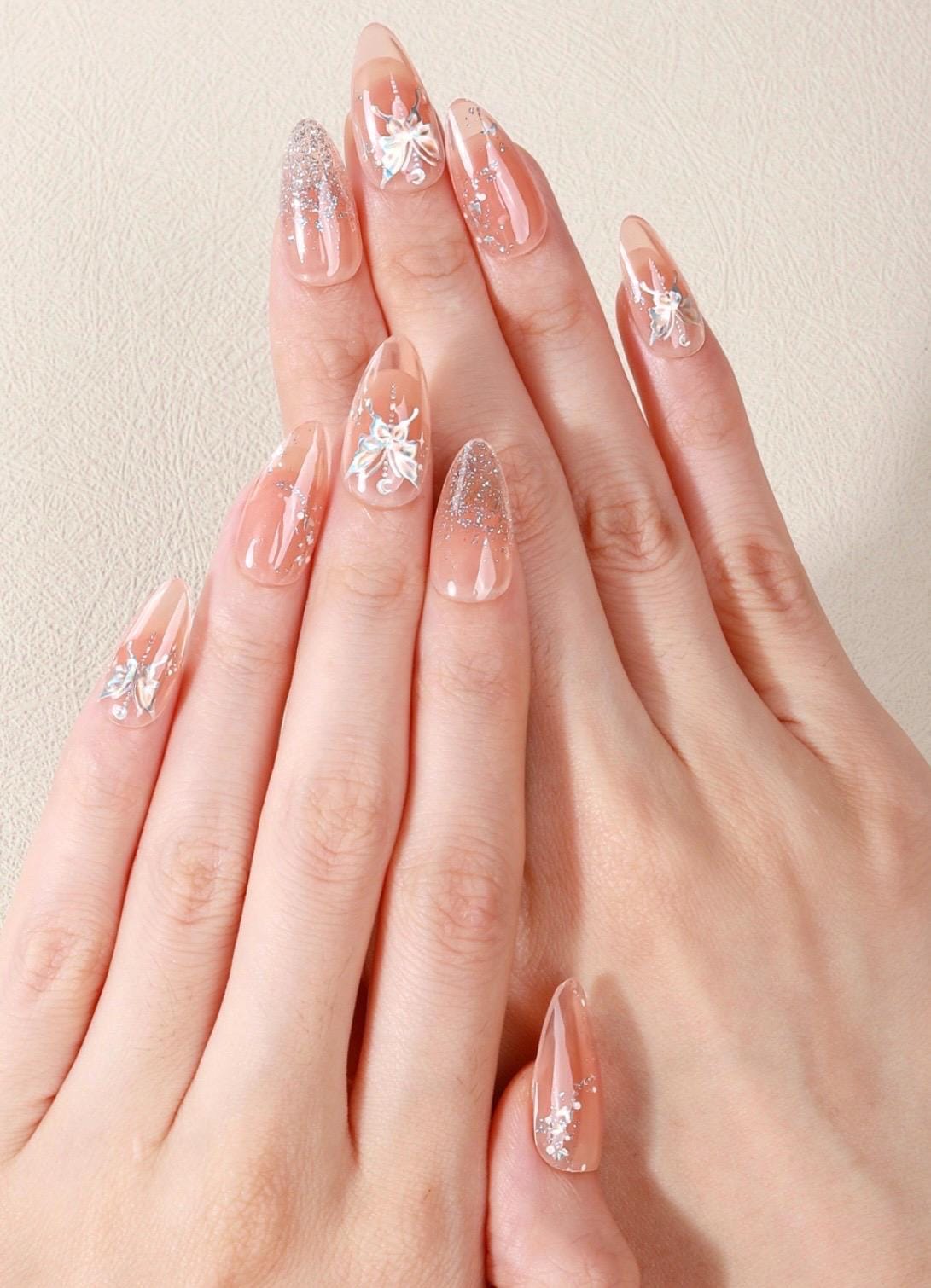 Blushing Stardust Butterflies - Gel Nail Polish Strips: No UV Light Needed. Non-Toxic