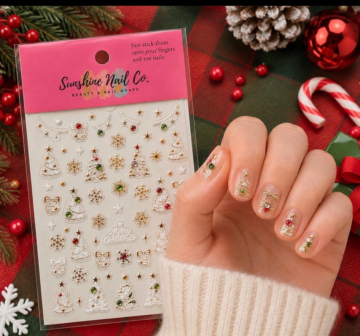 Twinkling Trees - 3-D Nail decals- easy to apply nail stickers