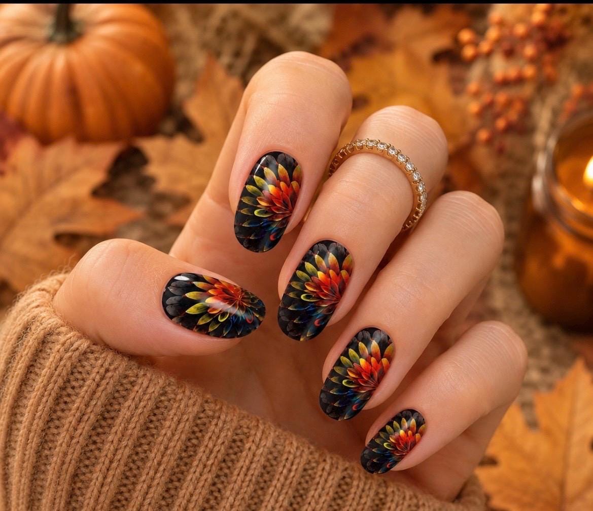 Inferno Bloom Nail Polish Strips: Wide Nail Sizes, Easy to Apply, Non-Toxic Floral Nail Stickers