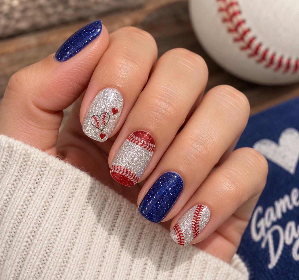 Baseball Glitter Nail Polish Stickers, Non-Toxic Nail Wraps