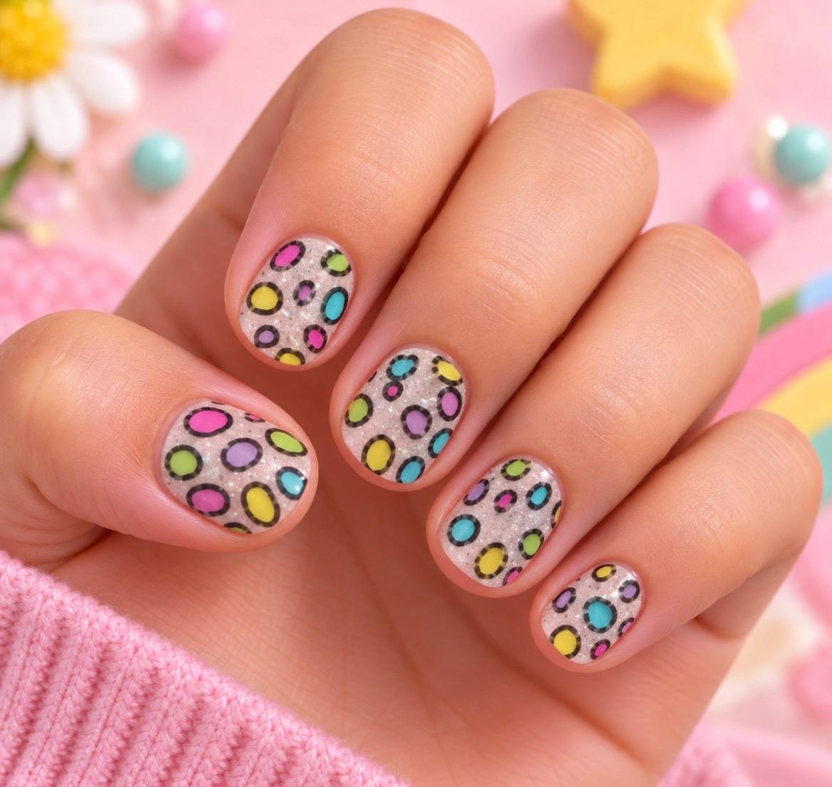 KIDS Nail Wraps No UV Gel- Glitter Rainbow Safari