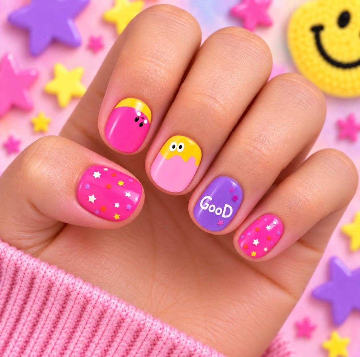 KIDS Nail Wraps No UV Gel- Happy Face Friends