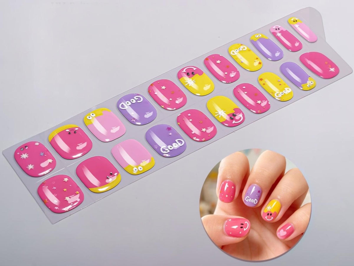 KIDS Nail Wraps No UV Gel- Happy Face Friends