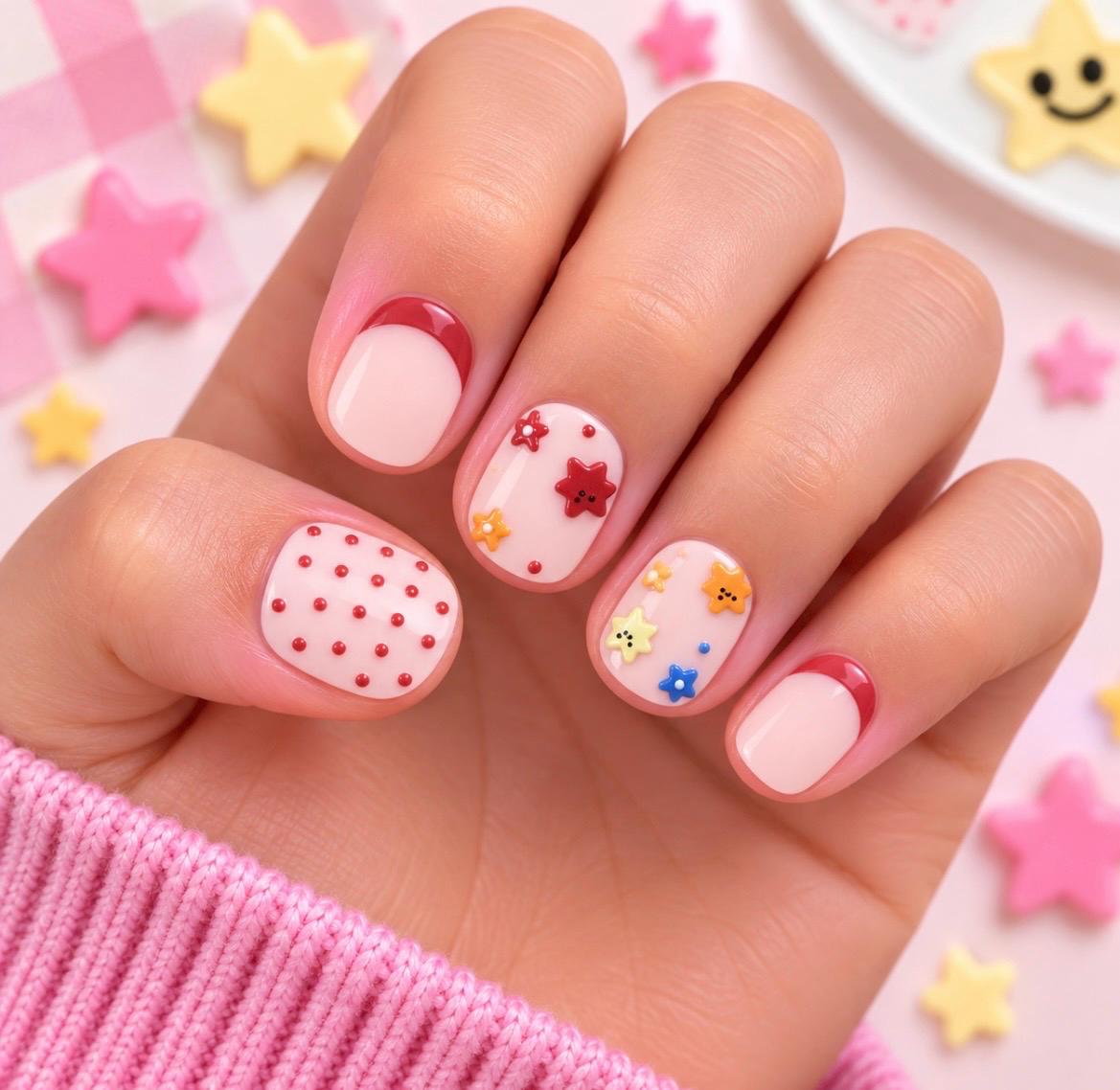 KIDS Nail Wraps No UV Gel- Polka Dot Posies