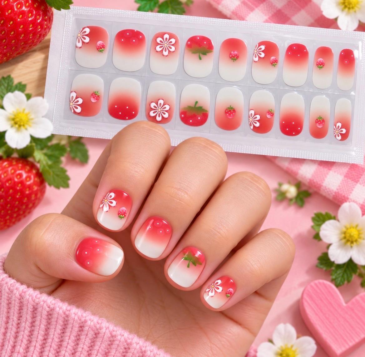 KIDS Nail Wraps-Strawberry Blossom- No UV Gel